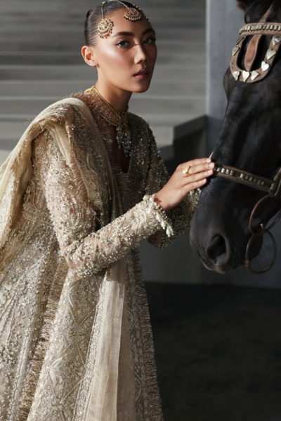 Heavily Embellished Gold Frock and Lehenga Bridal Dress - Image 4