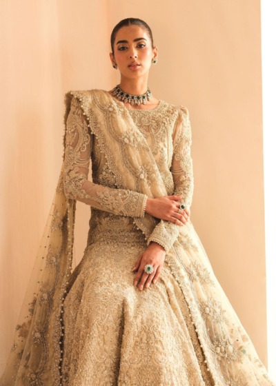 Ivory Pearl Pakistani Bridal Short Shirt Lehenga Style - Image 2