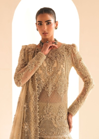 Ivory Pearl Pakistani Bridal Short Shirt Lehenga Style - Image 3