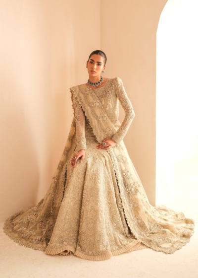 Ivory Pearl Pakistani Bridal Short Shirt Lehenga Style - Image 4