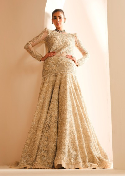 Ivory Pearl Pakistani Bridal Short Shirt Lehenga Style - Image 7