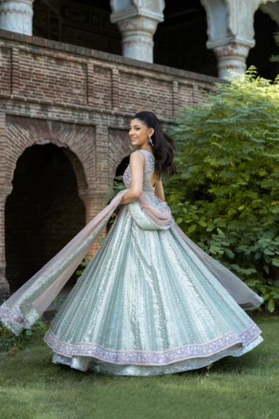 Latest Pakistani Bridal Tissue Gown Lehenga Wedding Dress - Image 3