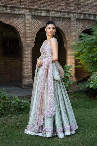 Latest Pakistani Bridal Tissue Gown Lehenga Wedding Dress - Image 5