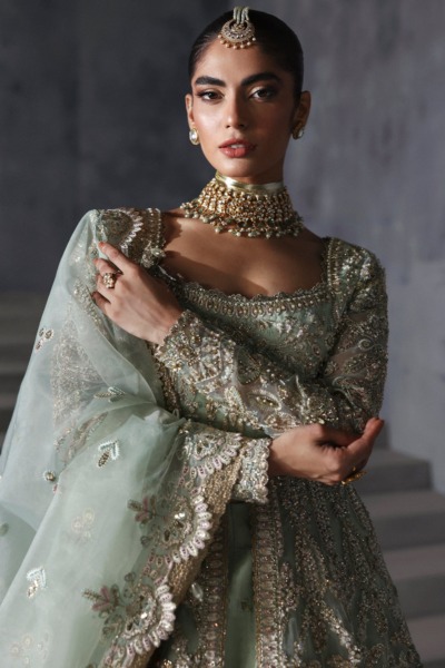 Luxurious Open Gown with Lehenga Pakistani Bridal Wear - Image 5