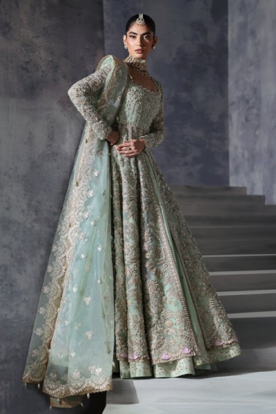 Luxurious Open Gown with Lehenga Pakistani Bridal Wear - Image 6