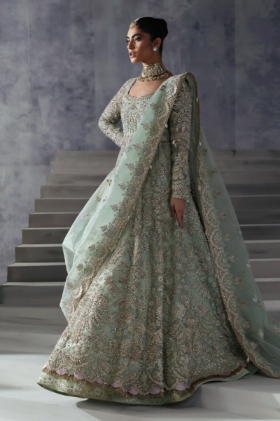 Luxurious Open Gown with Lehenga Pakistani Bridal Wear - Image 8