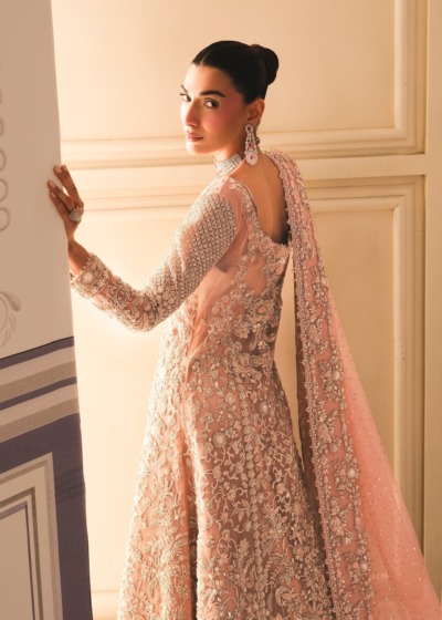 Tea Pink Gown Lehenga Style Pakistani Bridal Wear