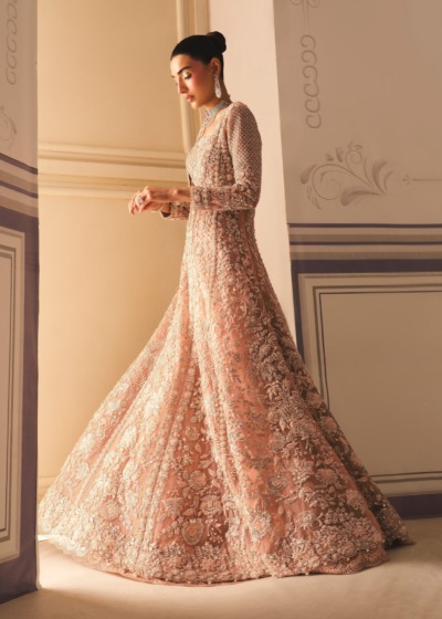 Tea Pink Gown Lehenga Style Pakistani Bridal Wear