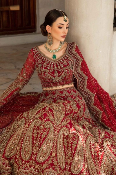 Traditional Pakistani Bridal Wear Red Lehenga Choli 3