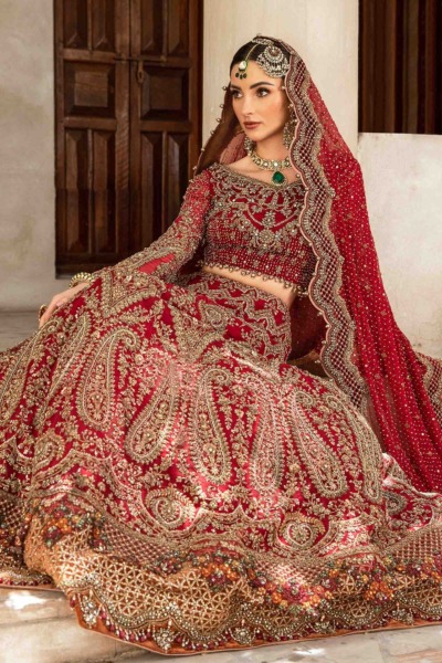 Traditional Pakistani Bridal Wear Red Lehenga Choli