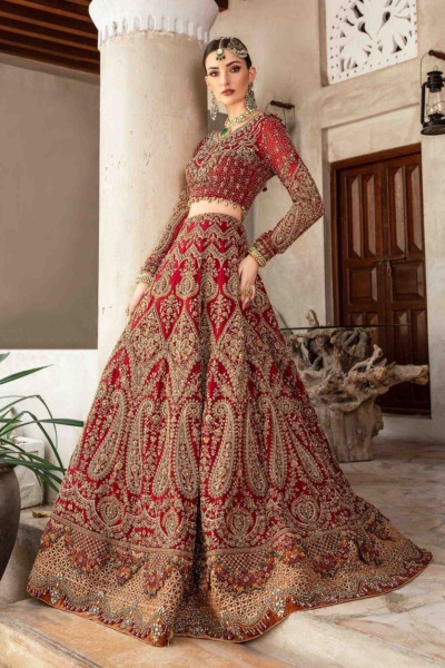 Traditional Pakistani Bridal Wear Red Lehenga Choli - Image 5